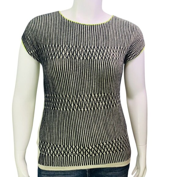 Coldwater Creek Womens Ribbed Neck Sweater Striped Cap Sleeve Size M (10-12) - Picture 2 of 12